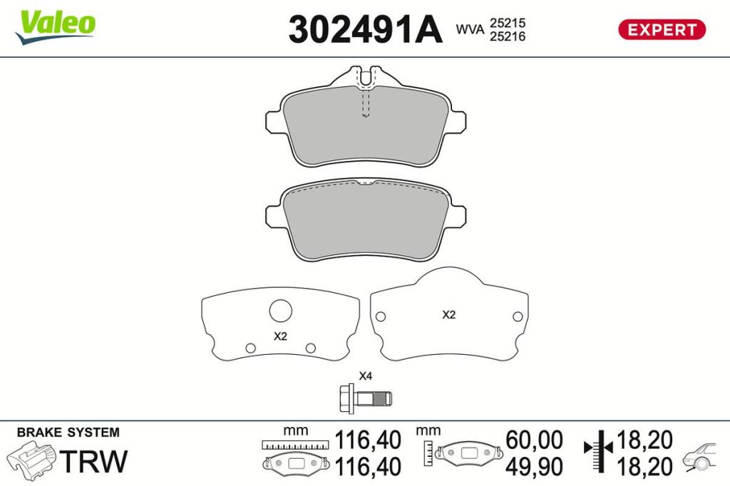 Jogo de 4 pastilhas de travão VALEO ref. 302491A